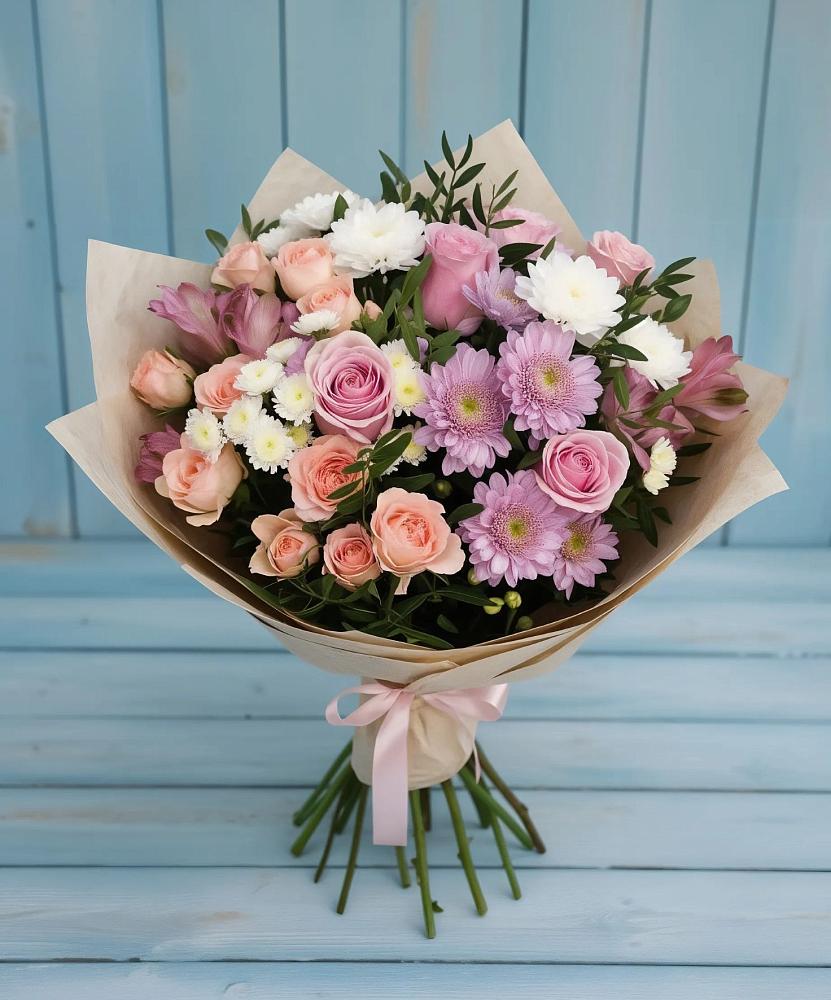 Букет цветов из: Хризантемы, Розы и Альстромерии в Металлплощадке