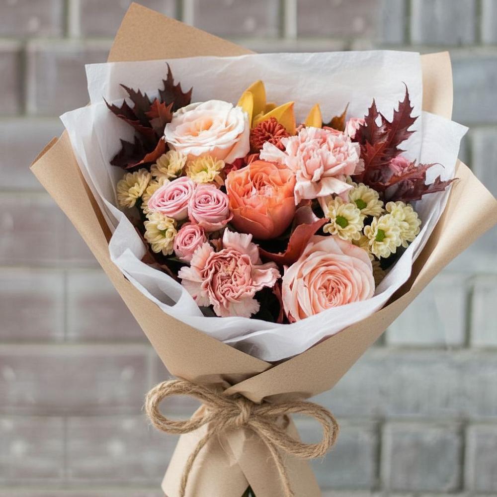 Букет цветов из: Гвоздики, Хризантемы и Розы в Металлплощадке