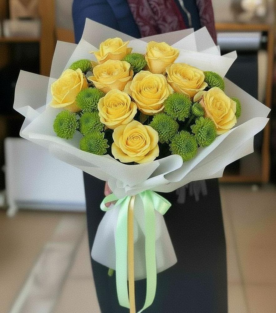 Букет цветов из: Хризантемы и Розы в Металлплощадке