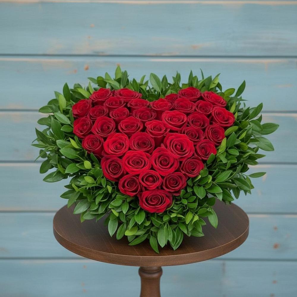 Цветочная композиция из Розы в виде сердца в Металлплощадке