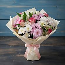 Букет цветов из:  Хризантемы, Альстромерии и Розы в Металлплощадке