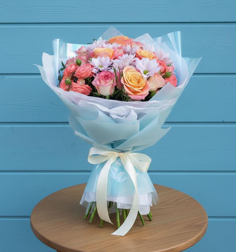 Букет цветов из: Хризантемы и Розы в Металлплощадке