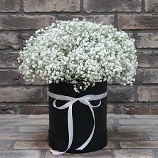 Цветочная композиция из Гипсофила в шляпной коробке в Металлплощадке